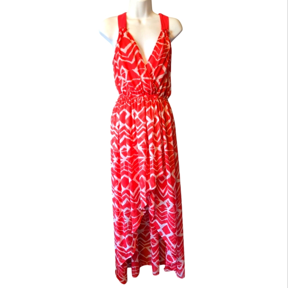 Foreign Exchange Red/Orange and White High Low Sundress Halter Asymmetric Sz. S
